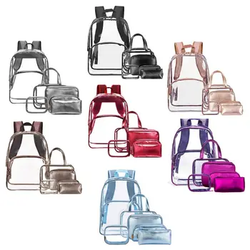 

6 in 1 Clear Backpack School Bookbag Transparent Travel Daypack with Makeup Bags Set for Teen Girl Boy Kid Adult