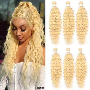 

613 Blonde Deep Wave 100% Human Hair Bundles 8-26 Inch Brazilian Hair Weave Bundles Remy Human Hair Extension KEMY HAIR