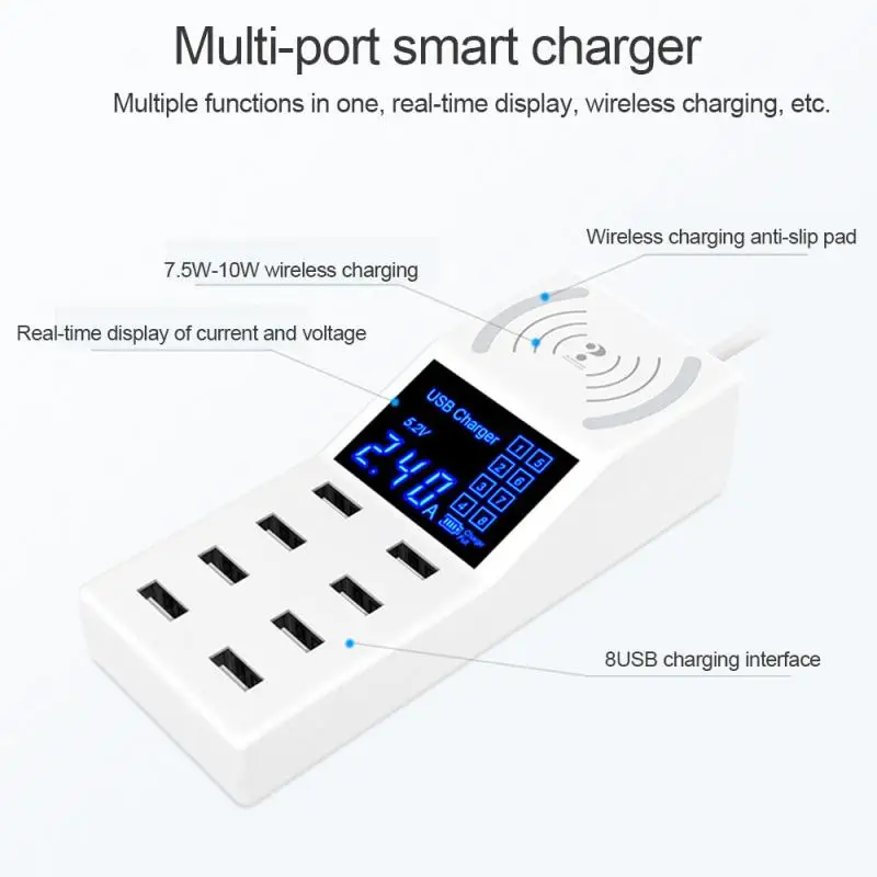 Многопортовый usb-адаптер EU, US, UK 8, настольное настенное зарядное устройство, умный светодиодный дисплей, зарядная станция, домашнее зарядное устройство, дорожное зарядное устройство для телефона