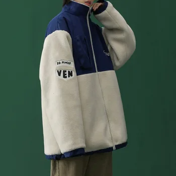 

Winter New Thick Jacket Men's Warm Fashion Parka Men Contrast Color Casual Lapel Coat Man Streetwear Wild Loose Cotton Jacket