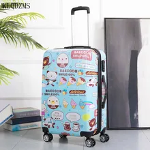 KLQDZMS 20/24inch Cute Cartoon Student Rolling Luggage Spinner Women Carry On Trolley Suitcase Wheels
