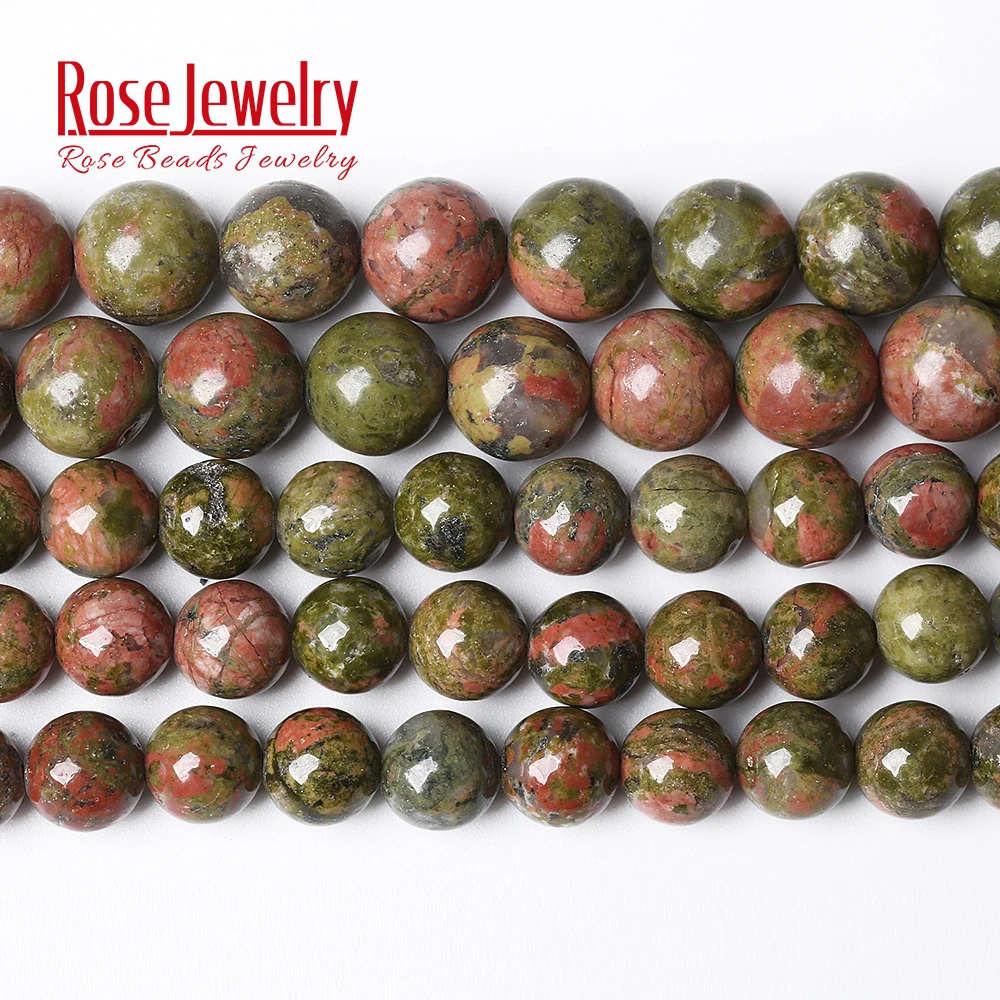 

Factory Price Natural Stone Green Unakite Round Beads 16" Strand 4 6 8 10 12 MM Pick Size for Jewelry Making Wholesale Lots Bulk