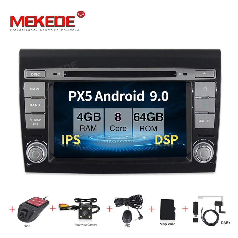 MEKEDE HD PX30 Android 9,0 автомобильный DVD gps навигационный мультимедийный плеер для Fiat/Bravo 2007-2012 BT Радио am fm Wifi USB 16G карта