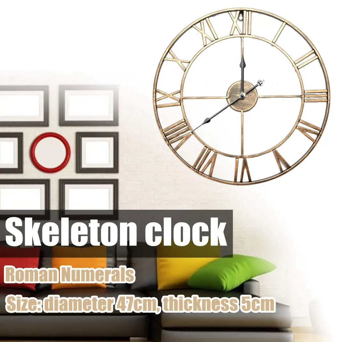 

Large Skeleton Clock Style Mirroed Wall Clock Shabby Vintage Chic Roman Numerals wall Clocks