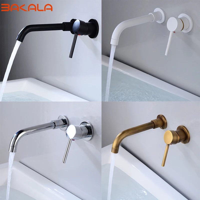 Wall Mounted Bathroom Mixer Tap Single Lever Basin Taps with Spout/Bathtub Includes Brass Concealed Valve FRUD Matte Black