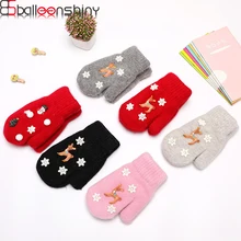 BalleenShiny/Детские Рождественские Мультяшные перчатки; теплые вязаные шерстяные варежки с милым снеговиком и оленем; утепленные плюшевые зимние перчатки с полными пальцами