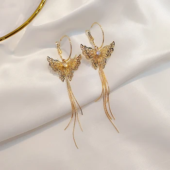 

High quality earrings women hollow bow tassel long earrings elegant ladies earrings exquisite Trend quality New Earrings