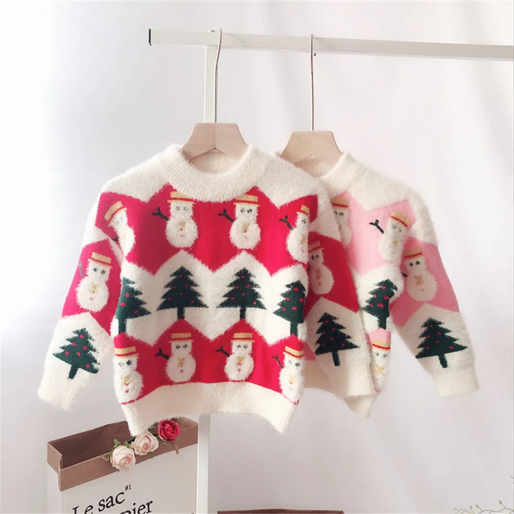 

Winter Children Clothes Long Sleeve Snowman Printed Thick Sweaters For Kids Toddler Girls Clothes Xmas Trees Baby Boys Sweaters