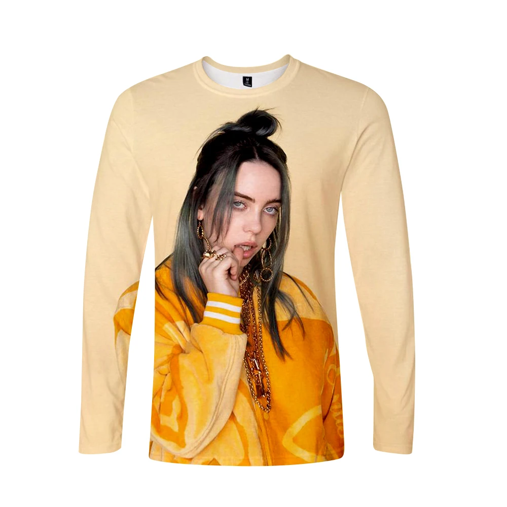 Поступление Billie Eilish 3D футболка для женщин и мужчин, футболки с длинным рукавом для девочек, Повседневная футболка Billie Eilish, футболки размера плюс, весенний Топ