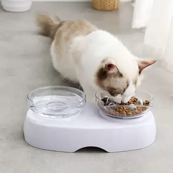

Pet Cat Double Bowl Protect Cervical Vertebra 20° Tilted Cat Feeder Stand Food Water Driking Pet Supplies Bowls for Dogs Cats