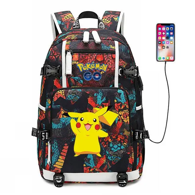Аниме Покемон го рюкзак большой емкости студенческий школьный ноутбук сумка светящаяся зарядка через usb сумка Пикачу для подростков мальчиков и девочек - Цвет: 7
