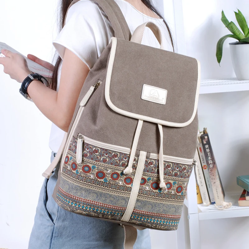 

Top Quality Canvas Women Backpack Casual College Bookbag Female Retro Stylish Daily Travel Laptop Backpacks Bag