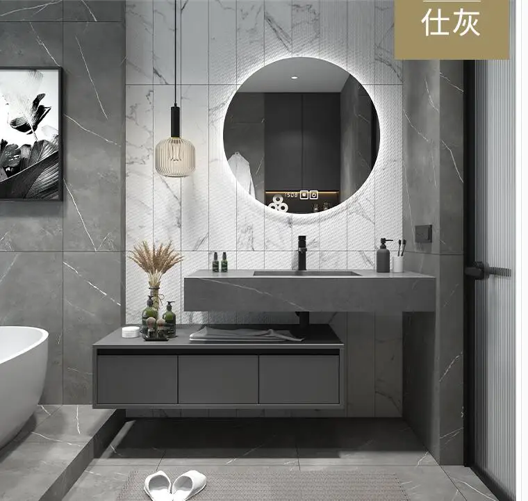 Intelligent bathroom cabinet simple rock plate integrated basin washing and washing table toilet washbasin cabinet combination