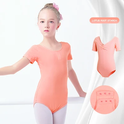 Girls Ballet Leotards High Quality Ballet Bodysuit Teen Soft Lining Dancewear Kids Nylon Short Sleeve Gymnastics Leotards Lotus-Short sleeve