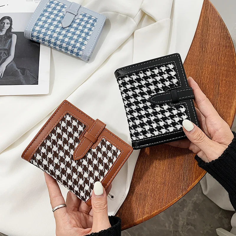 

Small Wallet Women Short 2020 New Fashion Advanced Sense Of Foreign Style Bird Lattice Folding Drawer Coin Purse