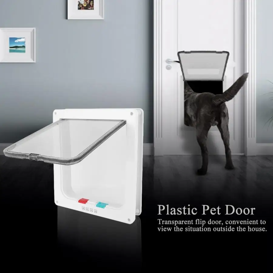 

White Color Controllable Flexible Switch Pet Lock Flap Door for Pets Puppy Dog Cats Pet Gate Door Kit Cat Door