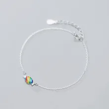 925 пробы, серебряные браслеты-цепочки для женщин, ювелирное изделие, Очаровательная простая красочная Подвеска "Конфета", регулируемый браслет, браслет, подарок для девочки