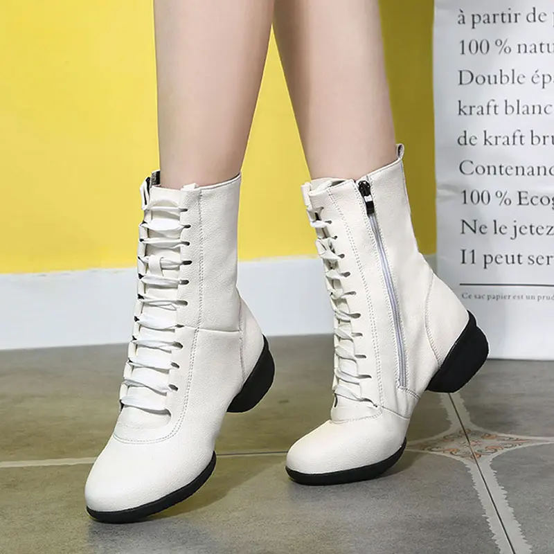 Jazz Dance Boots Women Ballroom Ladies Latin Warm Boots Square Modern Party Shoes Middle Heel 4cm Autumn Winter Dancing Sneakers 4