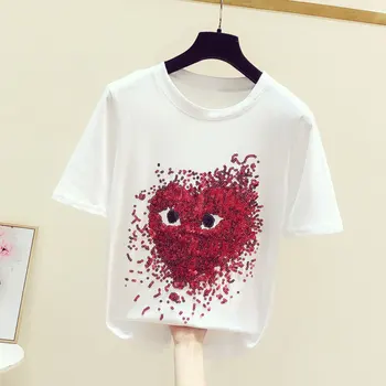 

Heavy Industry Sequin Embroidered Short-Sleeved T-shirt Female 2020 Summer New Loose Top Cool T-shirts Fashion T Shirt Femme