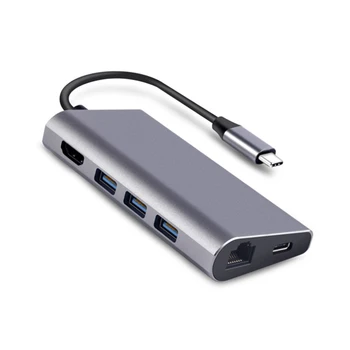 

USBC to HDMI 4K 30HZ 1000M Gigabite Ethernet Rj45 Hub 3 USB 3.0 Type C PD Charging SD TF Card Reader for Macbook Extend Dock