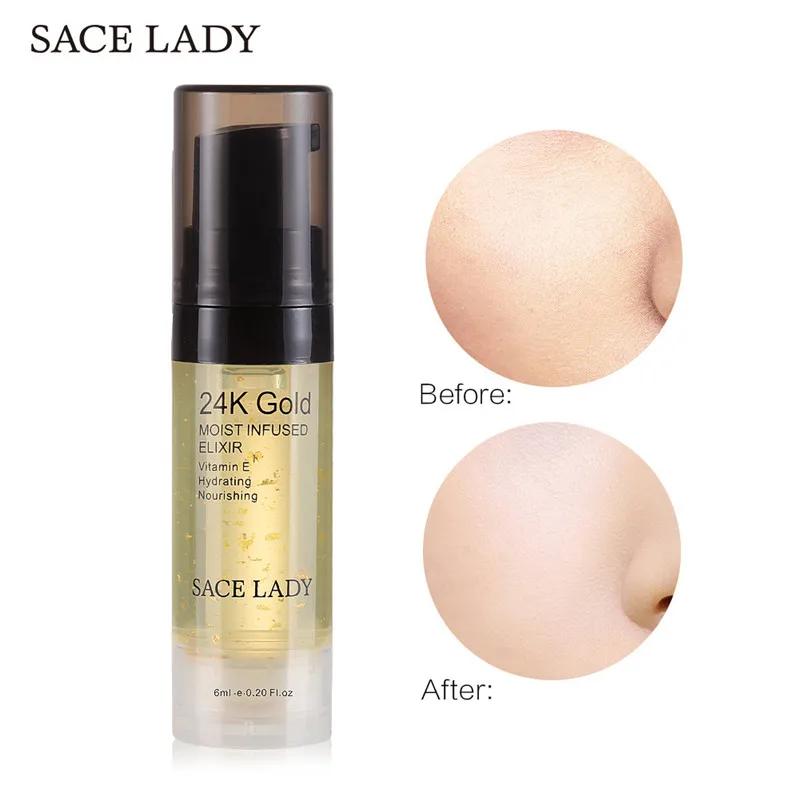 

24K Gold Elixir Oil Face Makeup Primer 6ml Professional Moisturizing Make Up Base Foundation Primer Pores Cosmetic Young Fresh