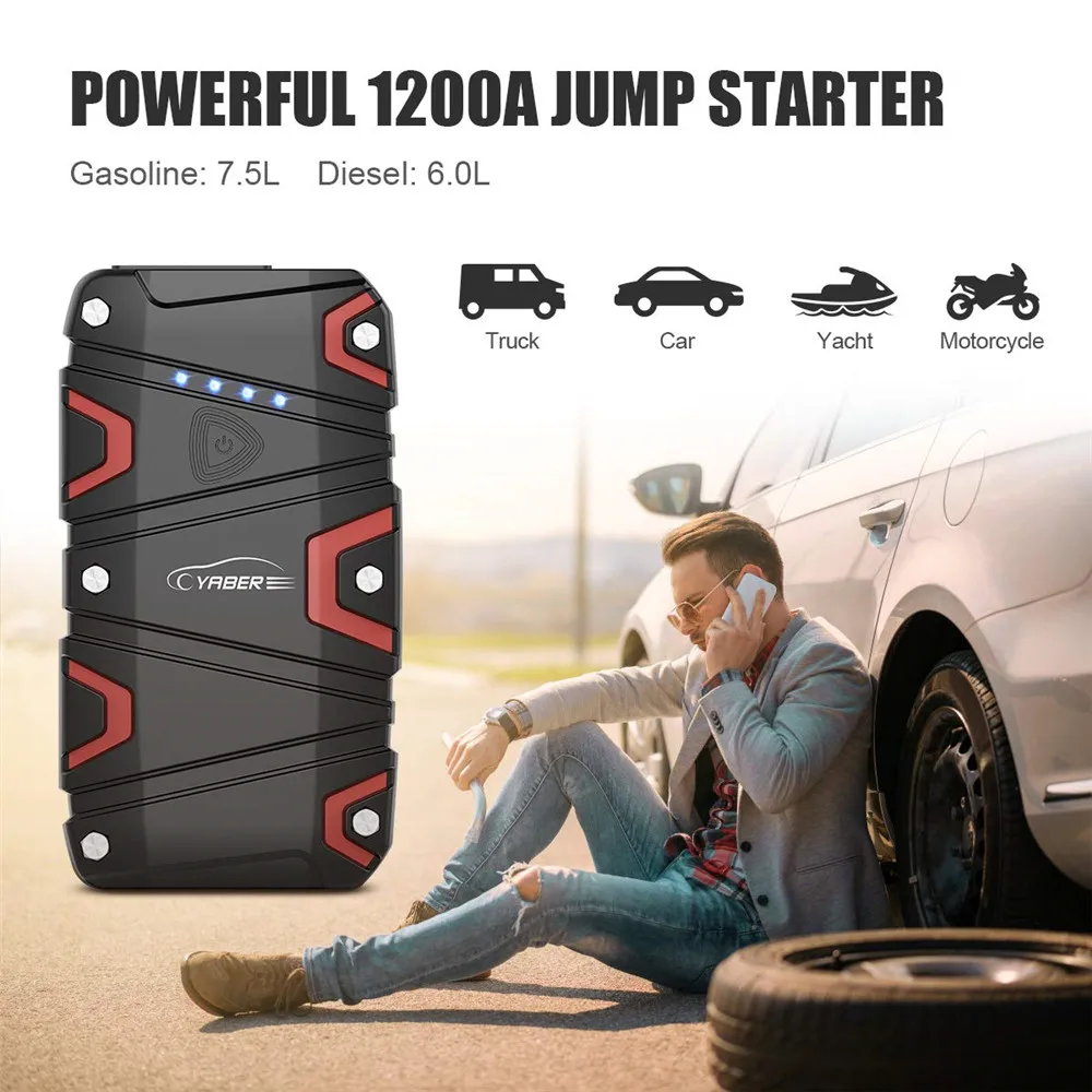 Yaber стартер 1200A аварийный автомобиль аккумулятор 15000 мАч Power Bank авто усилитель IP68