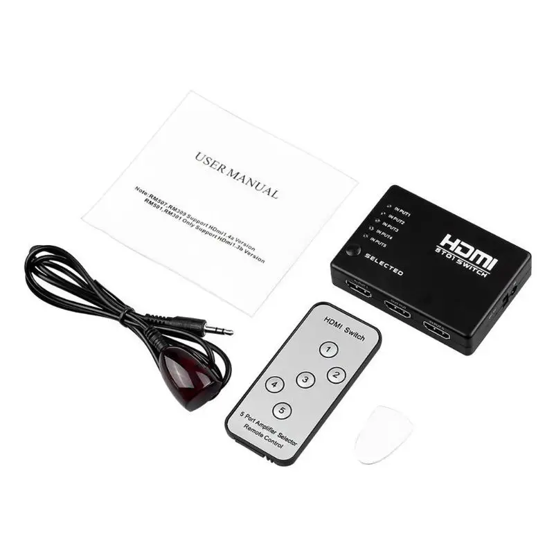 

USB Selector Switcher 5 Port HD-MI Splitter Hub IR Remote 1080p For HDTV PS3