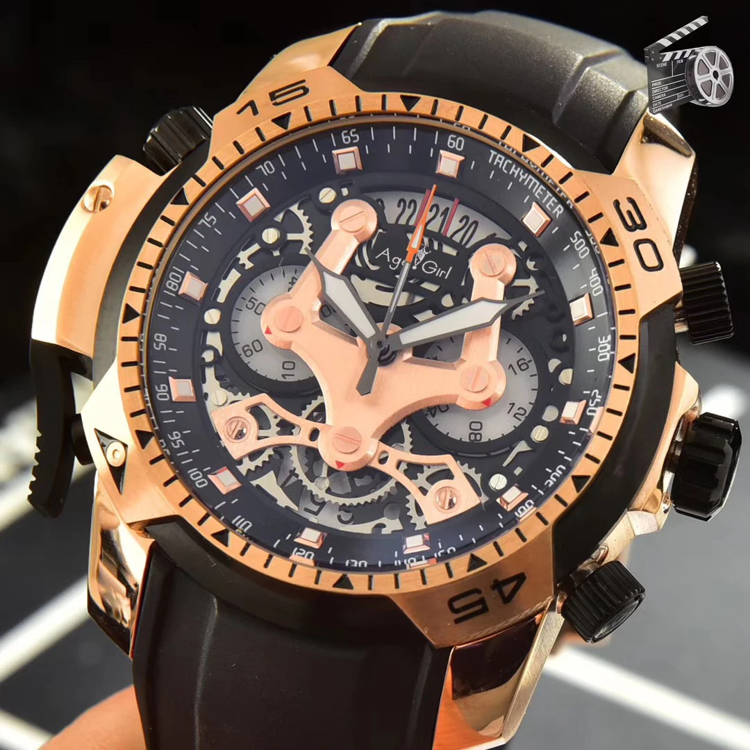 

Luxury Brand New Men Watch Stainless Steel Black Rose Gold Rubber Blue Chronograph Sapphire Waterproof Watches AAA+