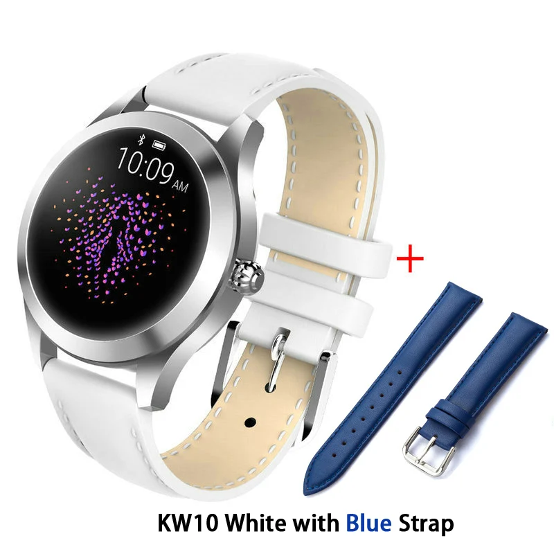 KW10 band IP68 Водонепроницаемые Смарт-часы для женщин Прекрасный браслет монитор сердечного ритма мониторинг сна Smartwatch подключение IOS Android - Цвет: White add blue strap