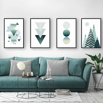 

Abstract Geometric Shape Landscape Mountain Sun Triangle Canvas Painting Art Print Poster Nordic Wall Picture Living Room Decor