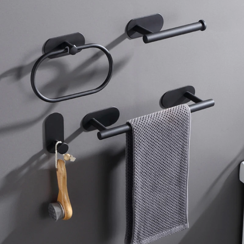 Bathroom Accessories Set Wall-mounted Towel Bar Toilet Paper Rack Stainless Steel Matte Black Bathroom Hardware Set