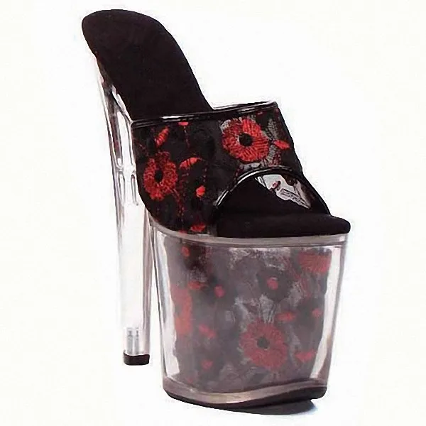 Rncksi 20cm Heel height Shoes for women 2020 trendy crystal clear ultra high heels stage shoes with thin heels Lace slippers
