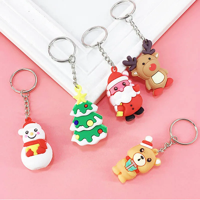 

Hot 1pc Merry Christmas Keychain Elk Christmas Decoration Snowman Santa Claus New Year Gift Key Chain Rings From US ship