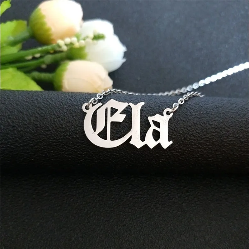 

Gothic Jewelry Rose Gold Silver Chain Old English Name Necklace Custom Letter Choker Personalized Christmas Gift