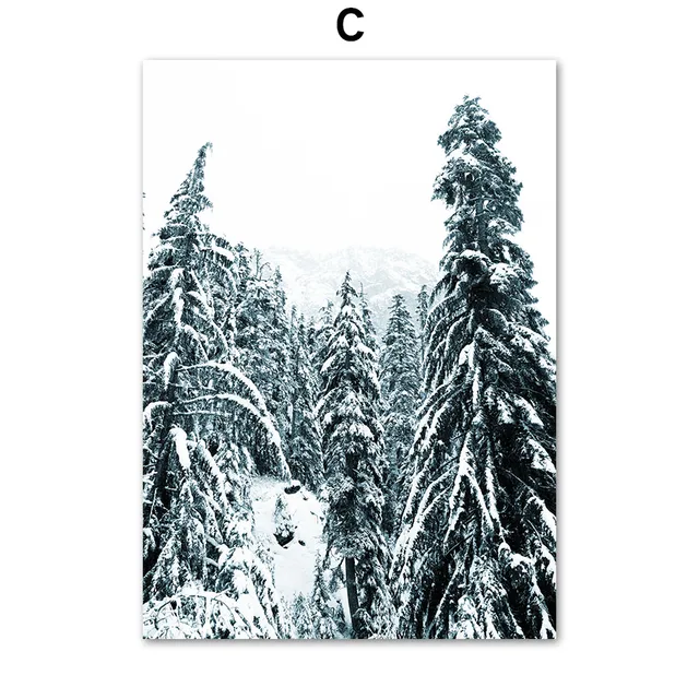 Winter Snow Mountain Forest Deer Fox Wall Art Canvas Painting Nordic Posters And Prints Wall Pictures For Home Living Room Decor C