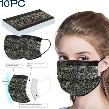 

10PCS Lace Mask Disposable Nonwove 3 Layer Ply Filter Mask mouth Face mask filter safe Breathable Protective masks In Stock