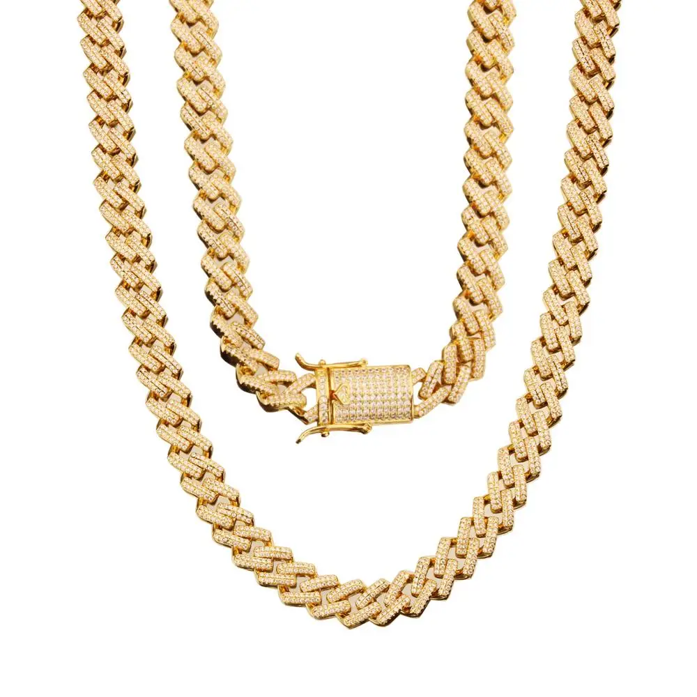 

9-18mm 18-30" Hip Hop AAA CZ Stone Pave Iced Out Gold Silver Square Cuban Miami Link Chain Necklaces for Men Rapper Jewelry