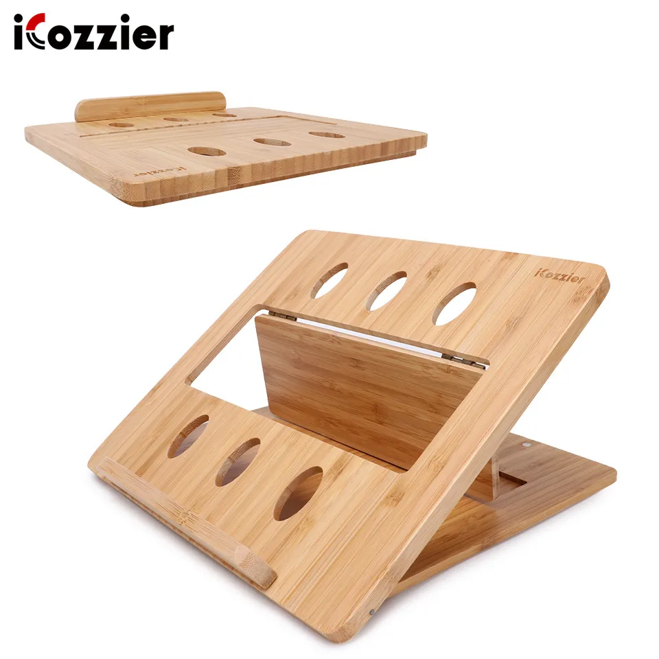 

iCozzier Bamboo Foldable Laptop Stand Holder Adjustable Notebook Computer Tablet Desk Bed Heat Dissipation Mount for Netbook
