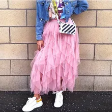 Женская уличная двухслойная фатиновая плиссированная элегантная длинная юбка с высокой талией Женская летняя