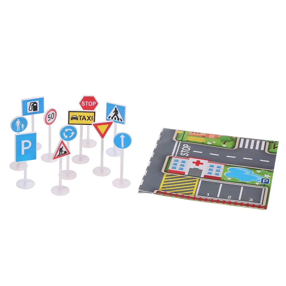 Дорожные знаки Playset пластмассовые игрушки для детей портативный подарок до 3 лет|