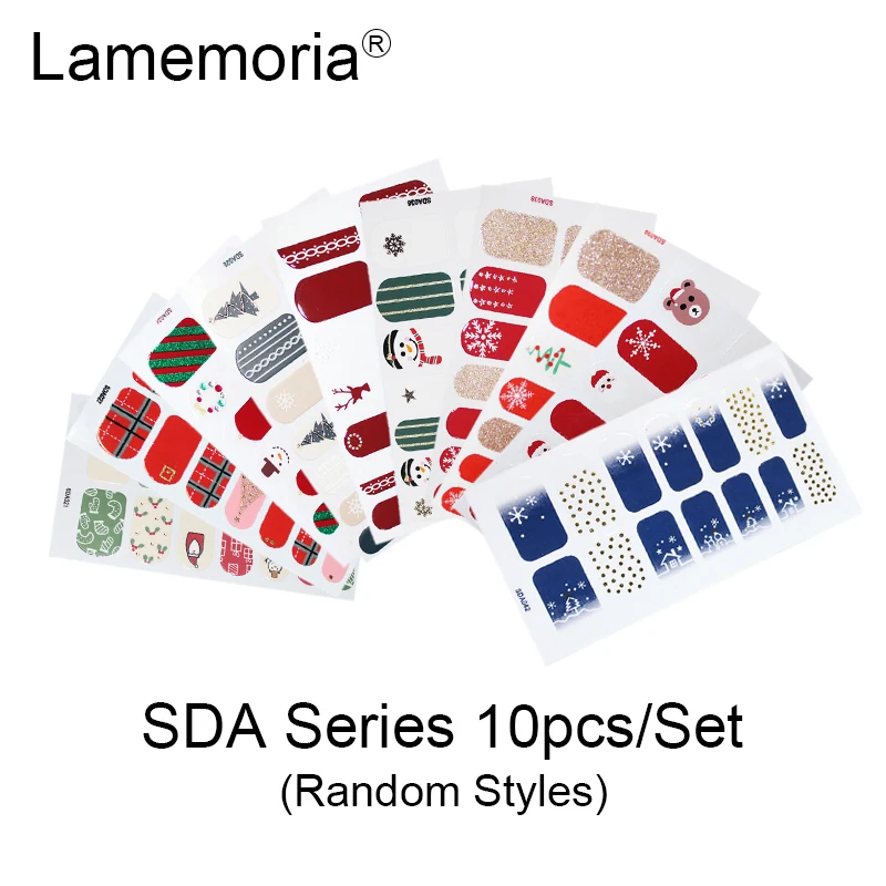 SDA Series 10pcs 10/20 шт смешанный дизайн полное покрытие ногтей наклейки Рождество французский блеск самоклеющиеся наклейки слайдер Обертывания Декор Маникюр - Цвет: SDA Series 10pcs