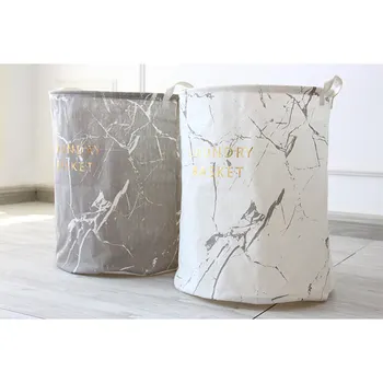 

Folding Laundry Basket Round Storage Bin Bag Large Hamper Collapsible Clothes Toy Holder Bucket Organizer Marble Pattern