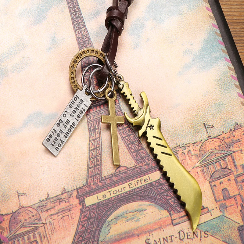 Unisex Necklaces Knife Dagger Sword Stainless Steel Plated Pendant Leather Chain Men's Necklace Fine Jewelry Free | Украшения и