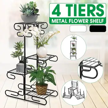 

4 Tier Metal Flower Plant Holder Stand Rack Wood Shelves Balcony Flower Rack Pot Plant Stand Garden Bonsai Display Shelf Decor