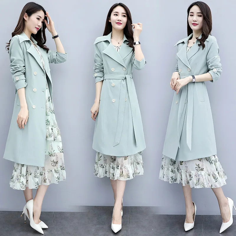 

2019 Autumn Solid Color Suit Collar Single Breasted Fashion Comfortable Mid-length Slim Fit Slimming Trench Coat