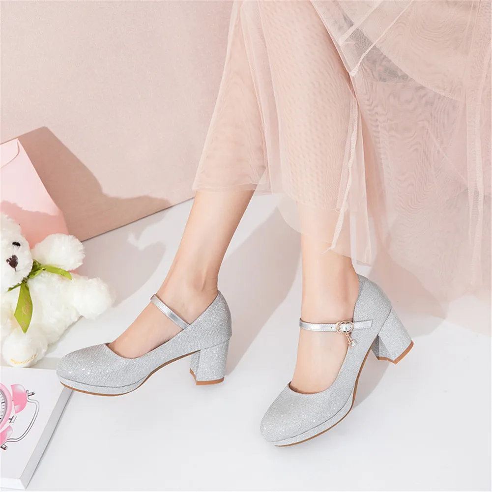 

Sarairis New Arrivals 2020 Platform Mary Janes Pumps Woman Shoes Square Heels Buckle Strap Bling Shoes Women Pumps Female