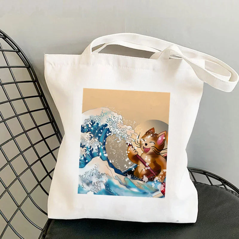 

Shopper The Great Retro Wave cat Kawaii Bag Harajuku women Shopping Bag Canvas Shopper Bag girl Tote Bag Shoulder Lady Bag