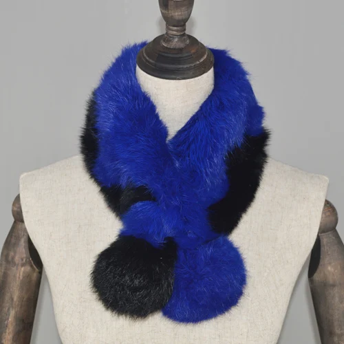 Новинка,, женский шарф из натурального кроличьего меха, натуральный кроличий мех, теплый мягкий шейный платок, модные шарфы из кроличьего меха - Цвет: blue and black
