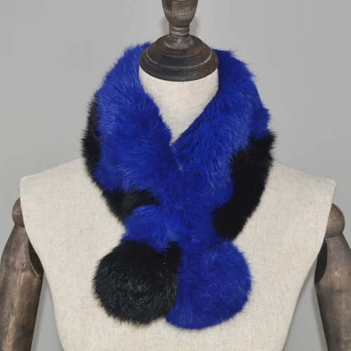 blue and black Новинка,, женский шарф из натурального кроличьего меха, натуральный кроличий мех, теплый мягкий шейный платок, модные шарфы из кроличьего меха - Цвет: blue and black