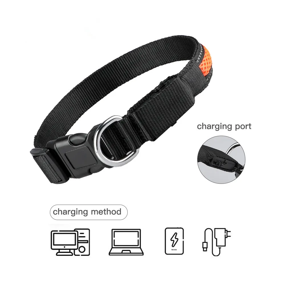 Dog Nylon Collar USB Flashing Charging LED Light Reflective Anti-Lost Rechargeable Glow Dog for Small Medium Large Dogs SuppliesDog Nylon Collar USB Flashing Charging LED Light Reflective Anti-Lost Rechargeable Glow Dog for Small Medium Large Dogs Supplies